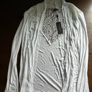Women's White Knit Cable & Gauge Jacket/Sweater/Coverup Cable&Gauge Size M